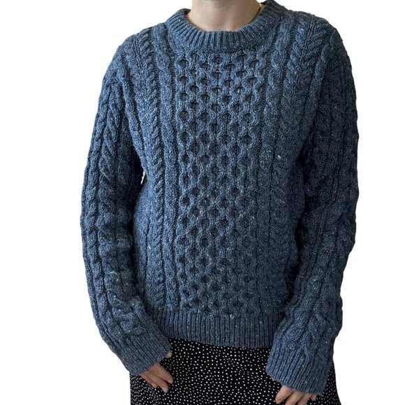 L.L. Bean Sweaters - Vintage LL Bean Navy Blue 100% Wool Irish Fisherman Made in Ireland Sweater Sz S